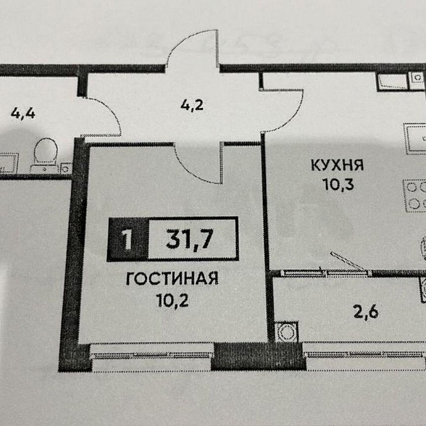 1-к. квартира, 31,3 м², 3/16 эт.