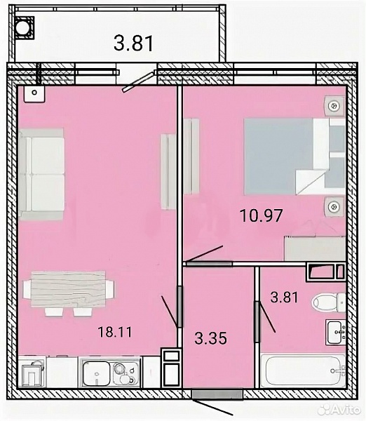Своб. планировка, 40 м², 17/25 эт.