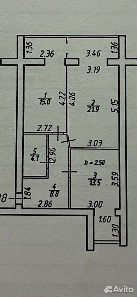 2-к. квартира, 63,3 м², 3/5 эт.
