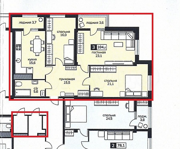 3-к. квартира, 111,8 м², 12/15 эт.