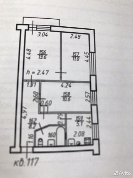 3-к. квартира, 52,3 м², 2/5 эт.