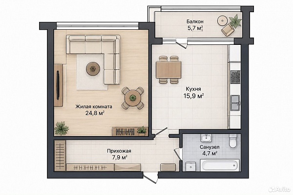 1-к. квартира, 59 м², 8/12 эт.