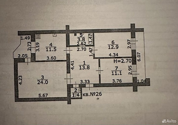 3-к. квартира, 87,5 м², 3/5 эт.